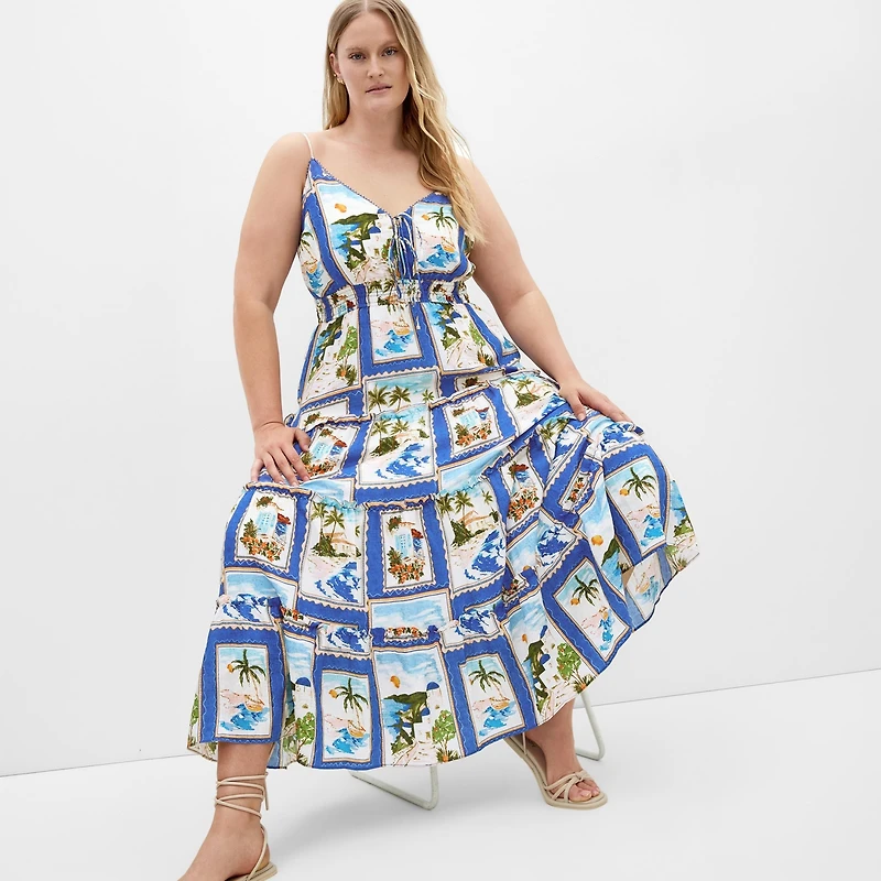 City Chic Plus Aiza Postcard Print Maxi Dress