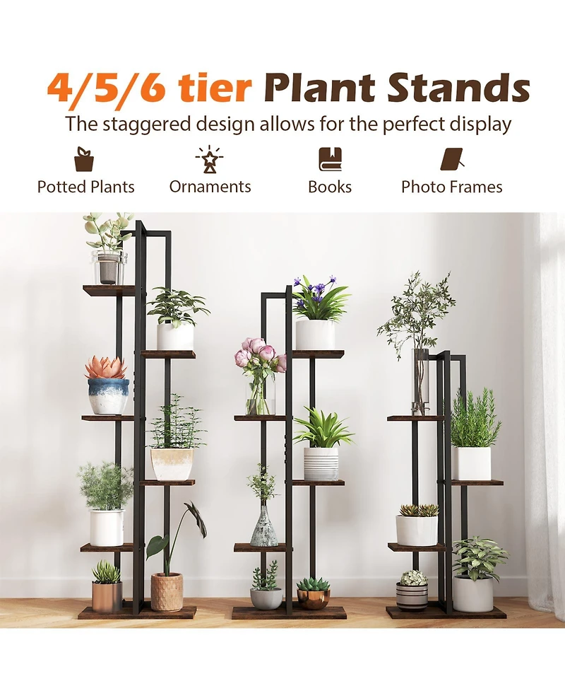Sugift Three Piece Tall Wood Plant Stand Set with Multi Tier Design