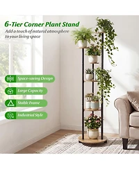 Sugift Six Tier Plant Stand with Rgb Light and Wheels for Indoor Use