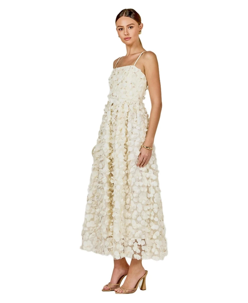 endless rose Women's 3D Floral Sleeveless Midi Dress