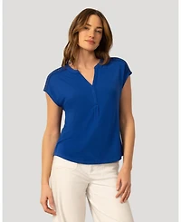 Cable & Gauge Women's Split Neck Slub Terry Tee