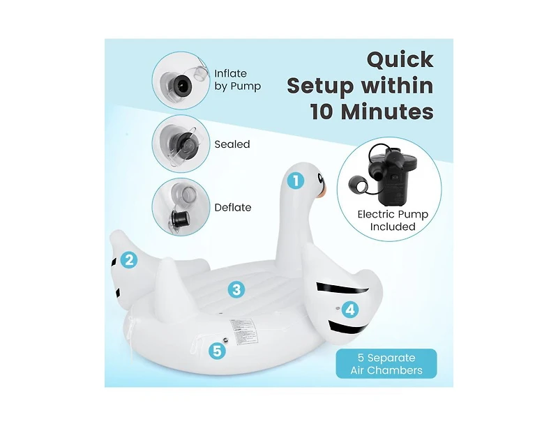 Hongge Giant Inflatable Swan Floating Island 4-Person Pool Float with 4 Cup Holders