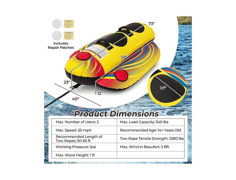 Hongge 1 or 2 Person Inflatable Towable Tube Banana Boat for Boating
