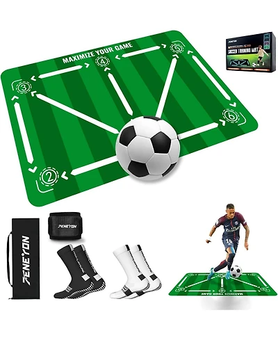 Peneyon Soccer Training Mat with Adjustable Trainer, Non-Slip Equipment for Kids & Youth, Indoor/Outdoor Drills