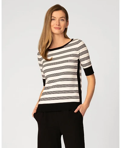 Cable & Gauge Women's Stripe Boat Neck Sweater