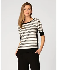 Cable & Gauge Women's Stripe Boat Neck Sweater