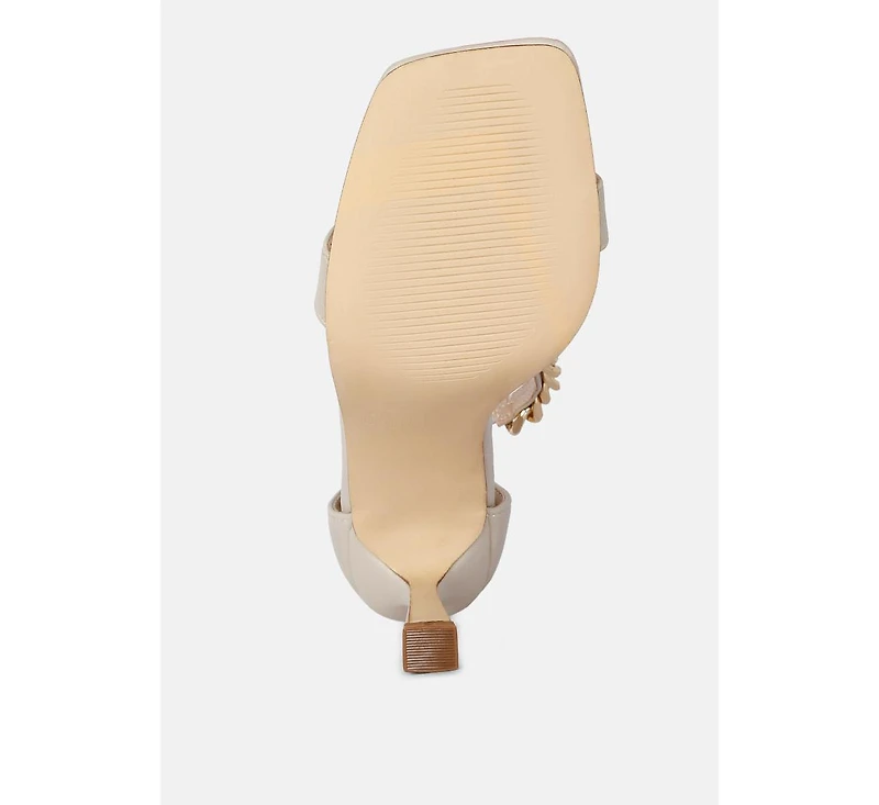 Womens Real Gem T Strap Chain Detail Sandals