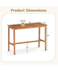 Sugift Acacia Wood Counter Height Table with Slatted Top and Footrest