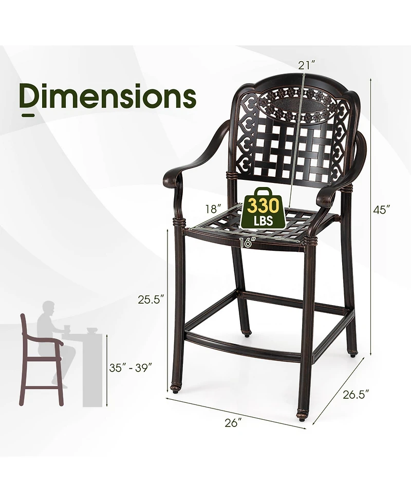Sugift Set of Two Outdoor Counter Height Cast Aluminum Bar Chairs