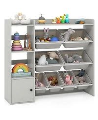 Sugift Kids Toy Storage and Bookshelf with Cabinet and Open Shelves