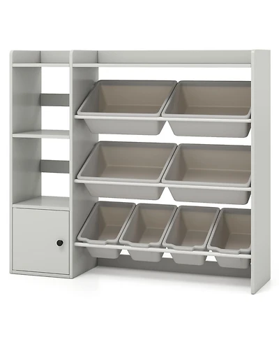 Sugift Kids Toy Storage and Bookshelf with Cabinet and Open Shelves
