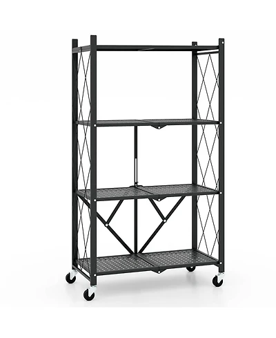 Sugift Foldable Four Tier Storage Shelf with Locking Wheels