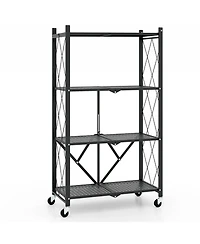 Sugift Foldable Four Tier Storage Shelf with Locking Wheels