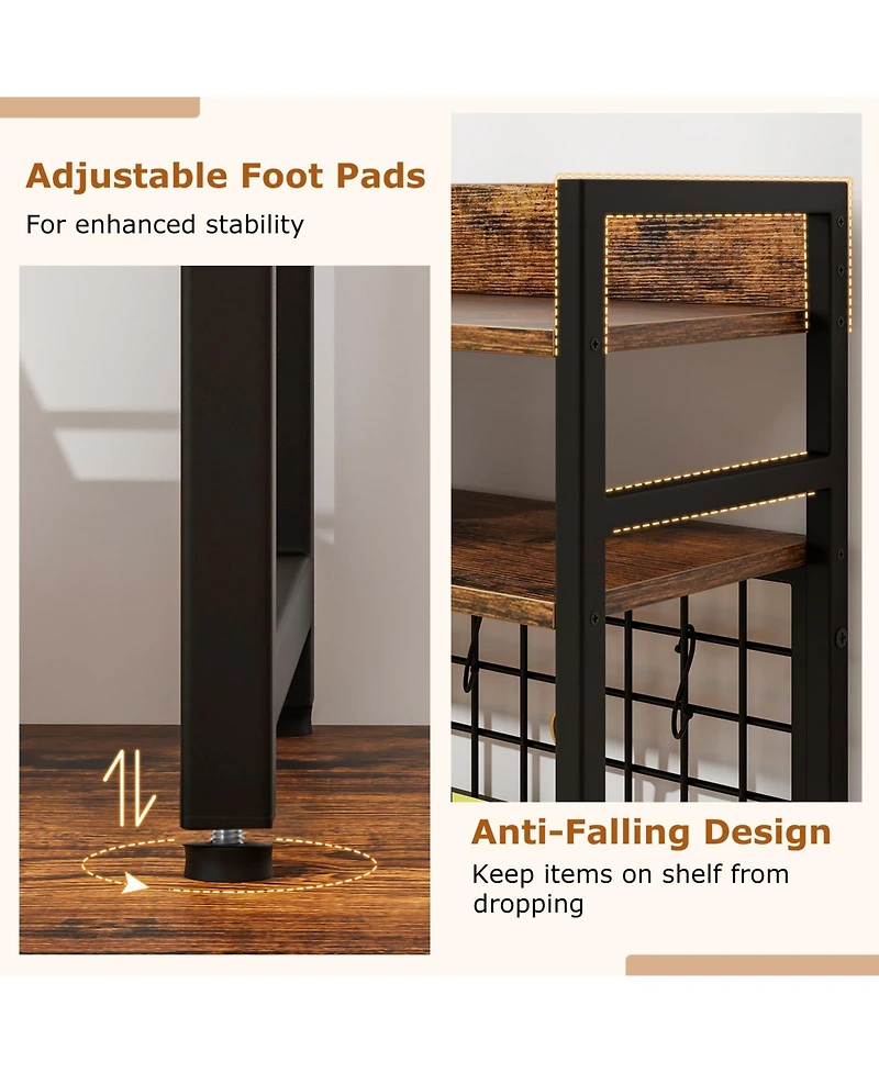 Sugift Desktop Shelf Rack with Metal Grid Panel and Hanging Hooks