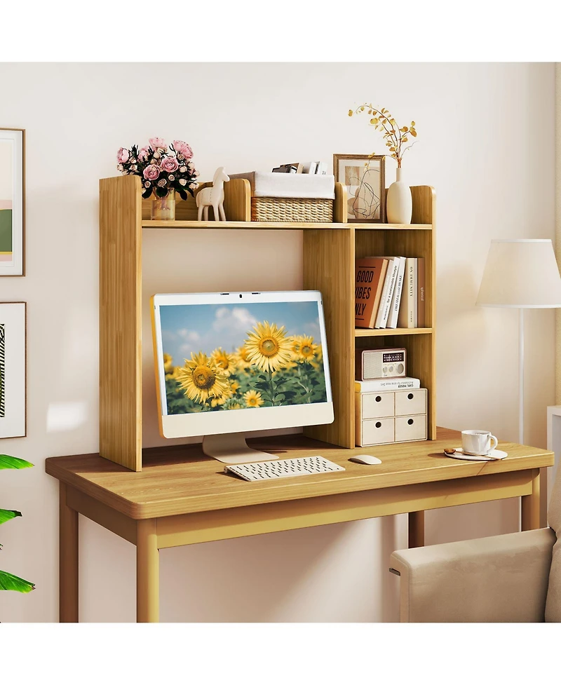 Sugift Three Tier Desk Bookshelf with Open Shelves for Workspace