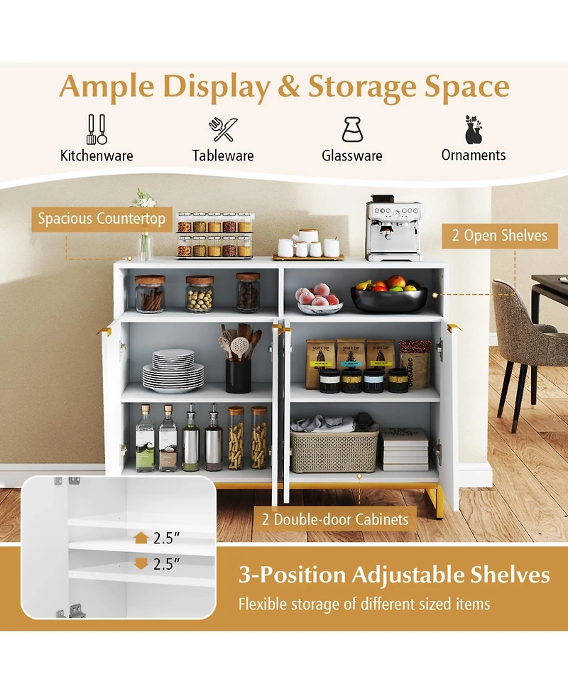Sugift Modern Sideboard Cabinet with Four Doors and Storage Shelves