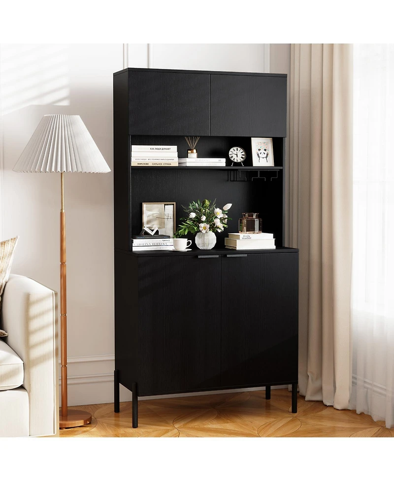 Sugift Tall Kitchen Pantry Cabinet with Charging Station and Rack