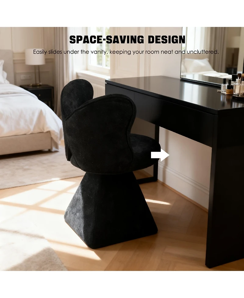 Rainsken Accent Chair with Butterfly Back, 360° Swivel Vanity Chair, Chenille Makeup Chairs with Sturdy Pyramid Base for Living Room, Bedroom