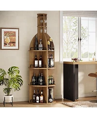 Tribesigns 75" Tall Wine Rack with Storage Shelves, Industrial Round Wine Cabinet with Hanging Goblet Holder