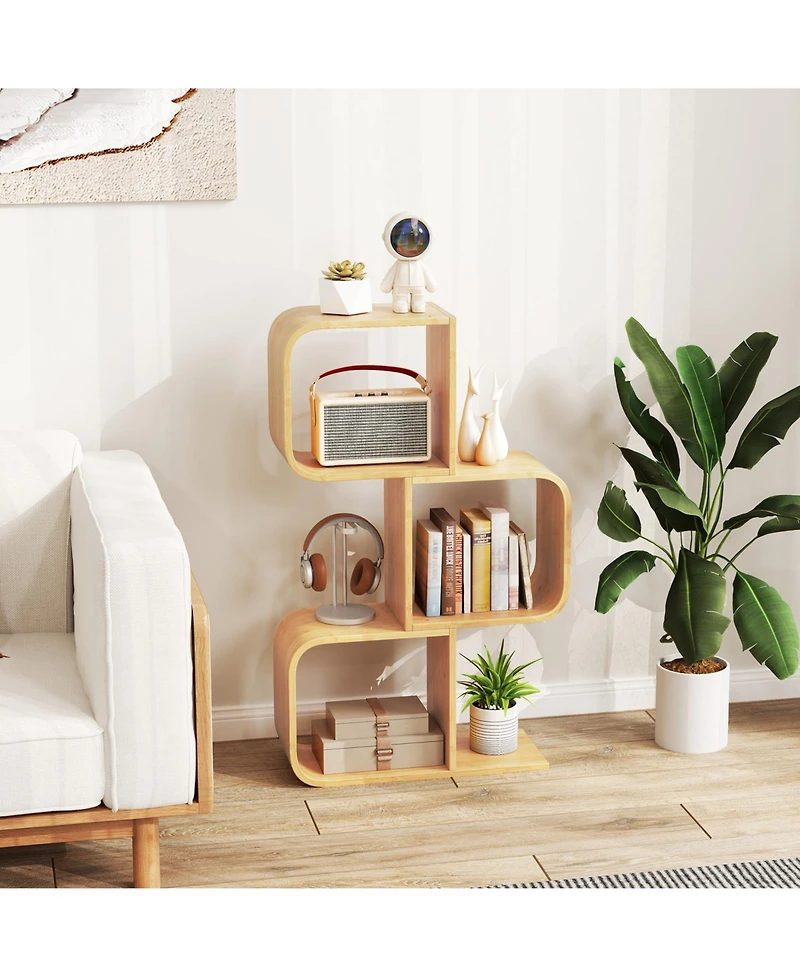 Slickblue 3-Tier S-Shaped Bookcase with 3 Open Cubes for Living Room