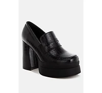 London Rag Womens Edwina Chunky Penny Strap Heeled Loafers