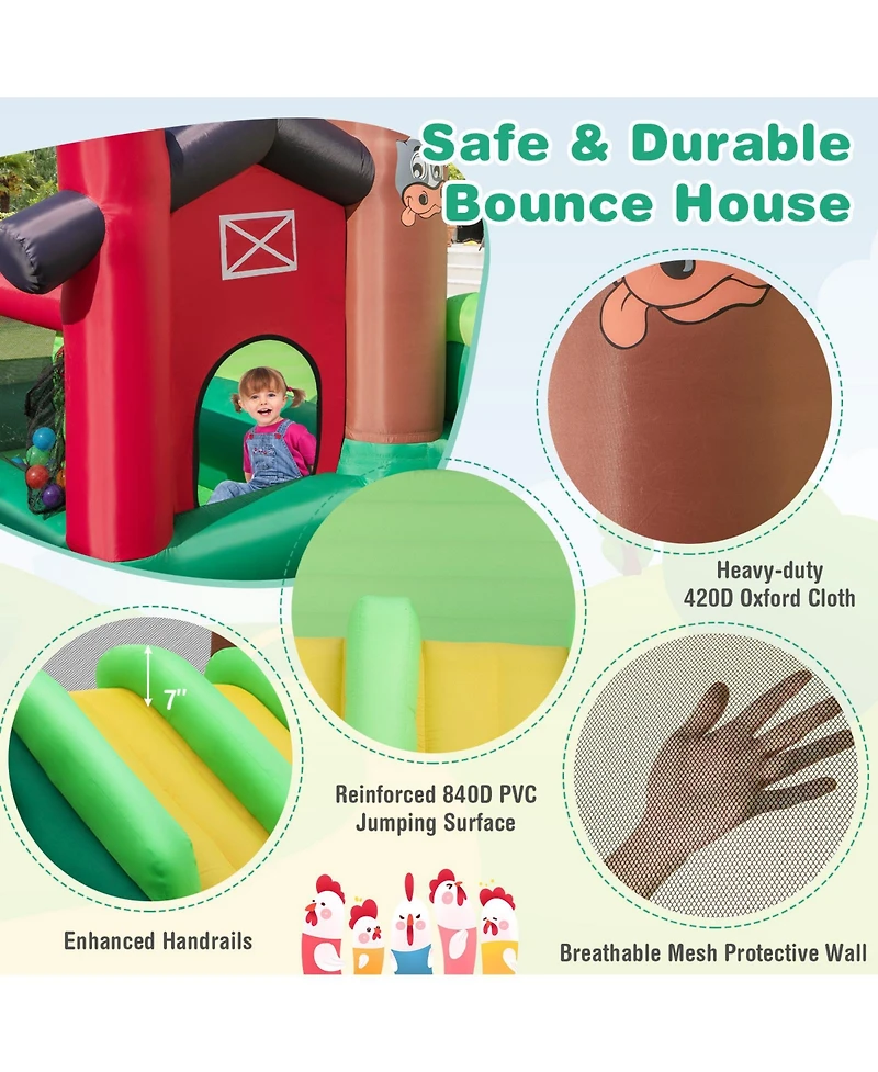 Hongge Kids Castle Slide Bouncer 6-in-1 Inflatable Castle with Trampoline and 680W Blower