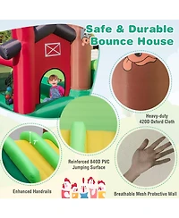 Hongge Kids Castle Slide Bouncer 6-in-1 Inflatable Castle with Trampoline and 680W Blower