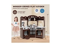 Hongge Corner Wooden Play Kitchen with Coffee Machine and Slide for Kids.