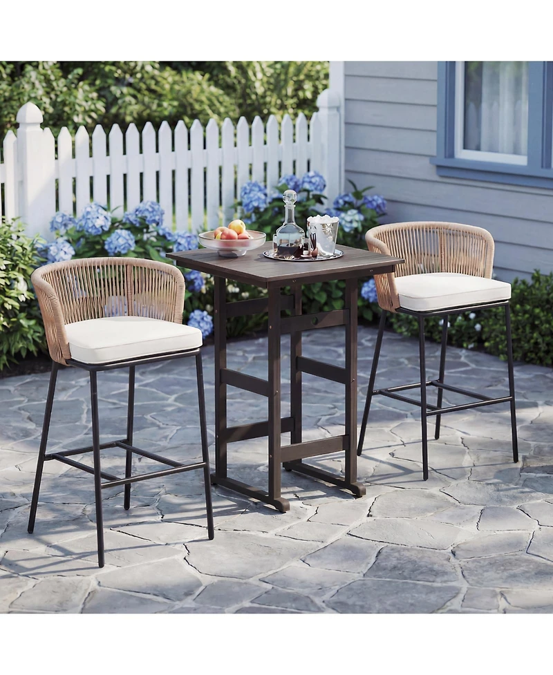 Gymax Outdoor Bar Stools Set of w/Cushions and Backrests for Balcony Garden Poolside