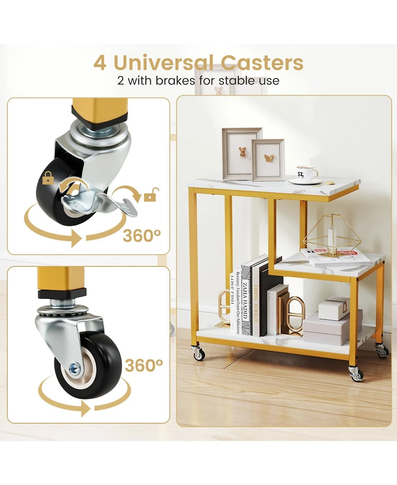 Sugift G Shaped Three Tier Mobile End Table with Open Shelves