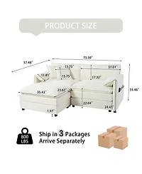 Boyel Living Deep Seat Sectional Sofa Cloud Couch with Ottoman, Modern Chenille Comfy Love Upholstered Modular L Shaped Couch,Diy Combination