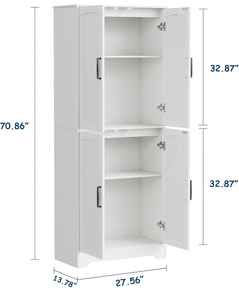 gaomon Farmhouse Kitchen Pantry Cabinet, 71" Tall Wood Pantry Storage Cabinet with 4 Doors & Adjustable Shelves, Freestanding Cupboard for Dining Room