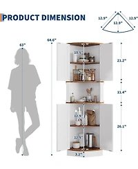 gaomon 64.6" Farmhouse Corner Cabinet with Led Light, Tall Bathroom 4 Barn Doors and 5 Tier Shelves, Freestanding Bar