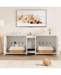 gaomon Cat Litter Box Enclosure 55.1" Double Litter Box Furniture Large Cat Box Enclosure Kitty Litter Box for 2 Cats Hidden Cat Litter Cabinet