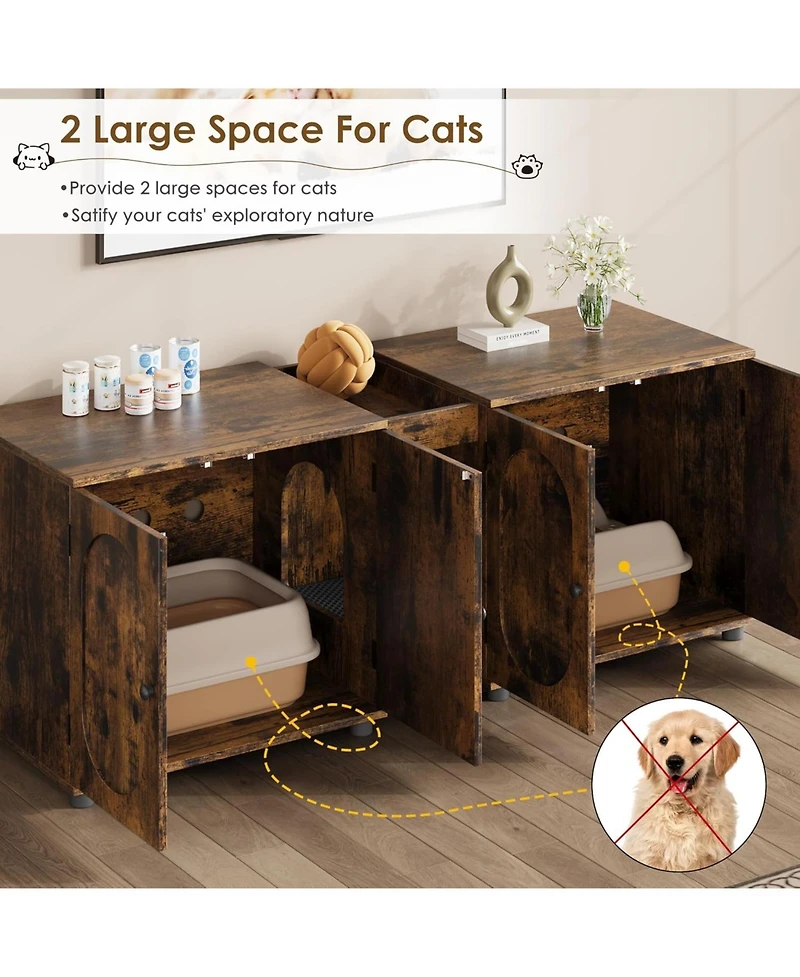 gaomon Cat Litter Box Enclosure 55.1" Double Litter Box Furniture Large Cat Box Enclosure Kitty Litter Box for 2 Cats Hidden Cat Litter Cabinet