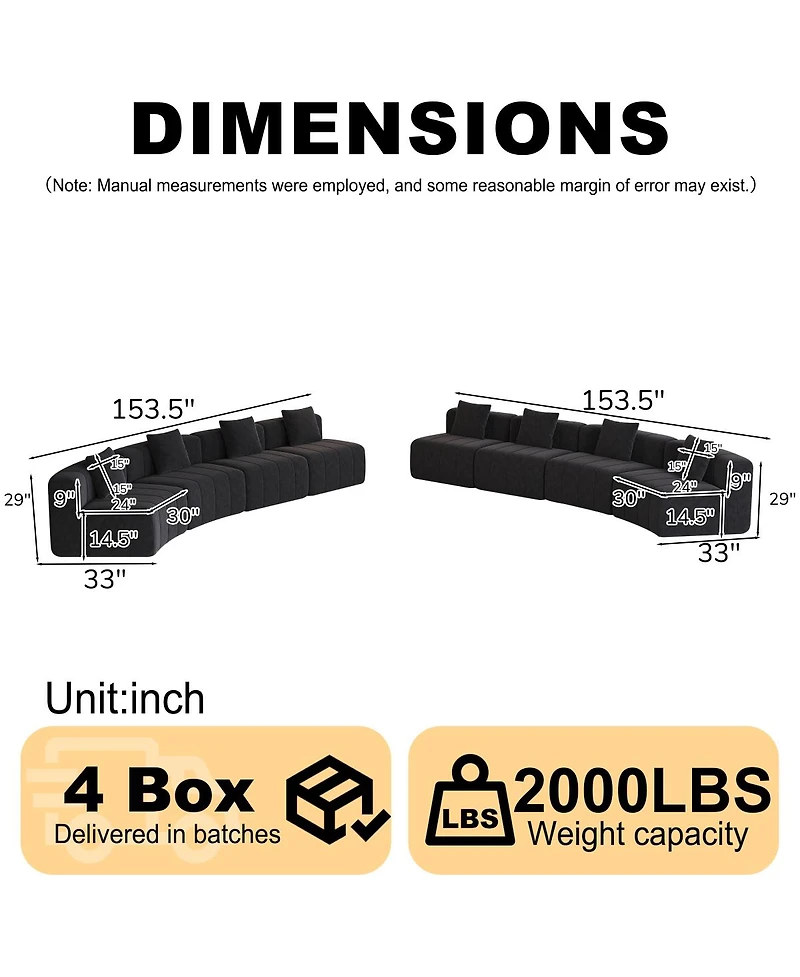 Streamdale Furniture Chenille Curved Sectional Sofa with 8 Pillows, Curved Symmetrical Modular Sofa