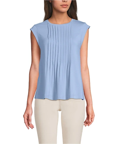 Lands' End Women's Cap Sleeve Lightweight Jersey Pintuck Swing Top