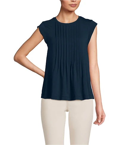 Lands' End Women's Cap Sleeve Lightweight Jersey Pintuck Swing Top