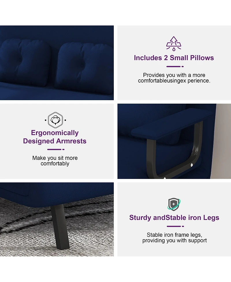 Rainsken Corduroy Convertible Loveseat Sofa Bed with 5-Position Adjustable Backrest and Pillow, Modern Folding Couch for Living Room, Bedroom