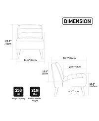 Boyel Living Modern Armless Accent Chair with Metal Legs, Velvet Upholstered Small for Room, Bedroom and Office