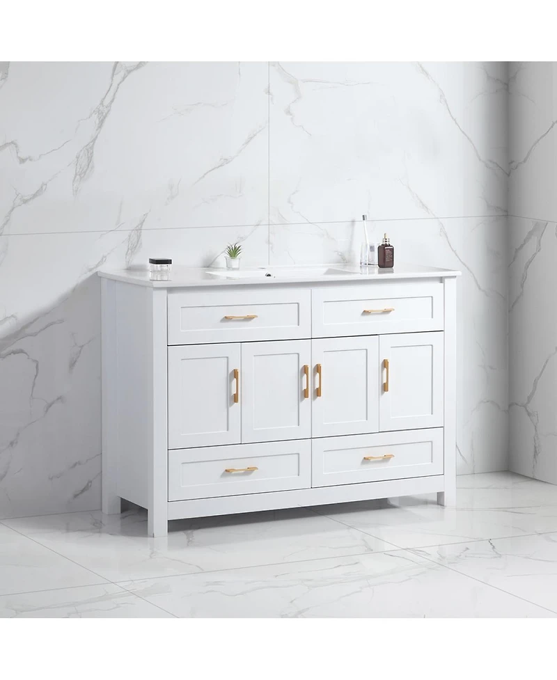 Sillysis 48" Transitional Bathroom Vanity with Ceramic Sink, Soft Close Doors, Mdf Cabinet, Elegant Storage Space for Modern Homes