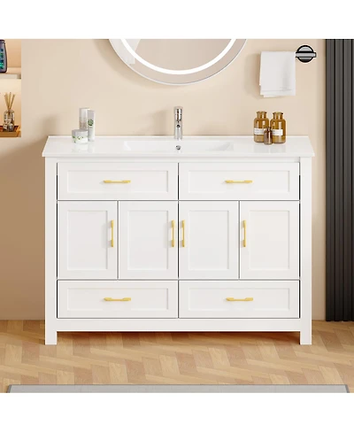 Sillysis 48" Transitional Bathroom Vanity with Ceramic Sink, Soft Close Doors, Mdf Cabinet, Elegant Storage Space for Modern Homes