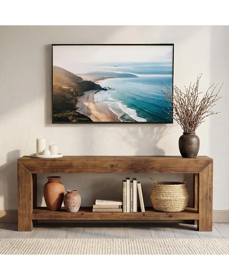 Tribesigns Solid Wood Tv Stand for Tvs up to 75'', 63" TV Console Entertainment Center with Open Storage Shelves