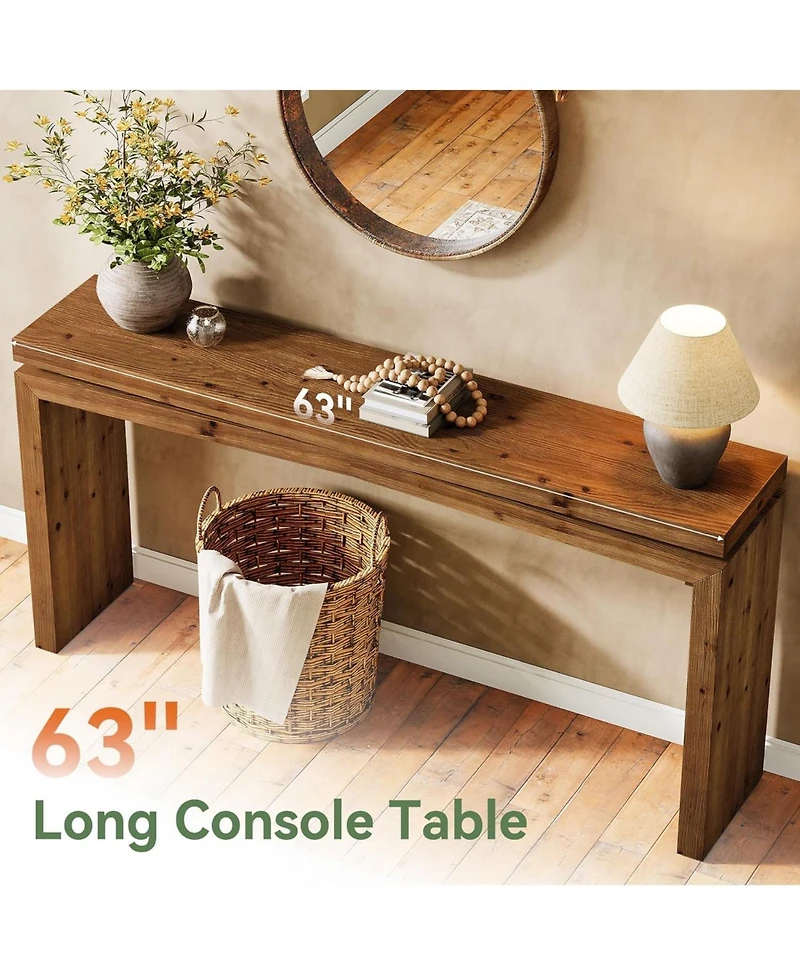 Tribesigns Solid Wood Console Table, 63-Inch Long Farmhouse Sofa Table Behind Couch