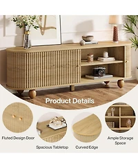Tribesigns Farmhouse Fluted Tv Stand with Storage Shelves and Sliding Doors, 70" Extra Long Media Console for TVs up to 65+ Inches