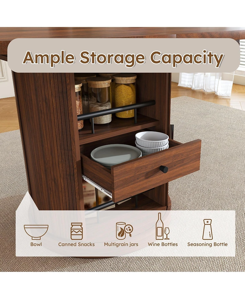 Rainsken Extendable Oval Dining Table, Space Saving Kitchen Storage Table with 2-Tier Shelf and 1 Drawer for 4-6