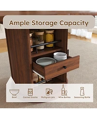 Rainsken Extendable Oval Dining Table, Space Saving Kitchen Storage Table with 2-Tier Shelf and 1 Drawer for 4-6