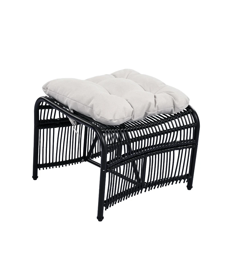 Flynama 3 Piece Wicker Outdoor Patio Furniture Set with Lounge Chair Ottoman Side Table Cushions for Garden Deck Porch