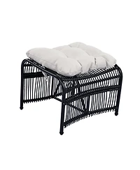 Flynama 3 Piece Wicker Outdoor Patio Furniture Set with Lounge Chair Ottoman Side Table Cushions for Garden Deck Porch