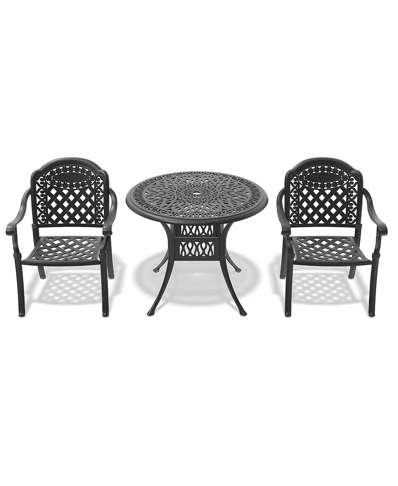 Clihome 3-Piece Bistro Table Set Cast Aluminum Patio Furniture with Cushions
